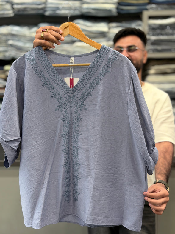 Linen Tonal Embroidery Top