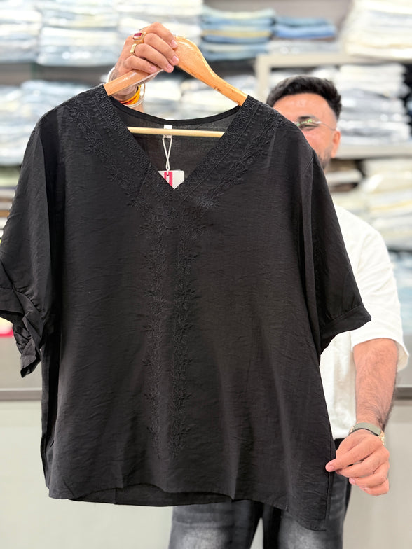 Linen Tonal Embroidery Top
