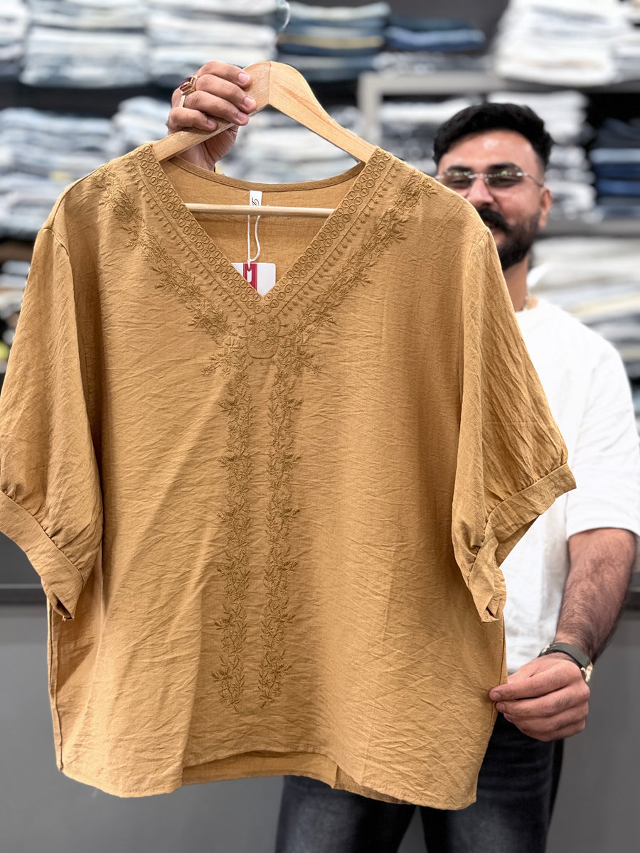 Linen Tonal Embroidery Top