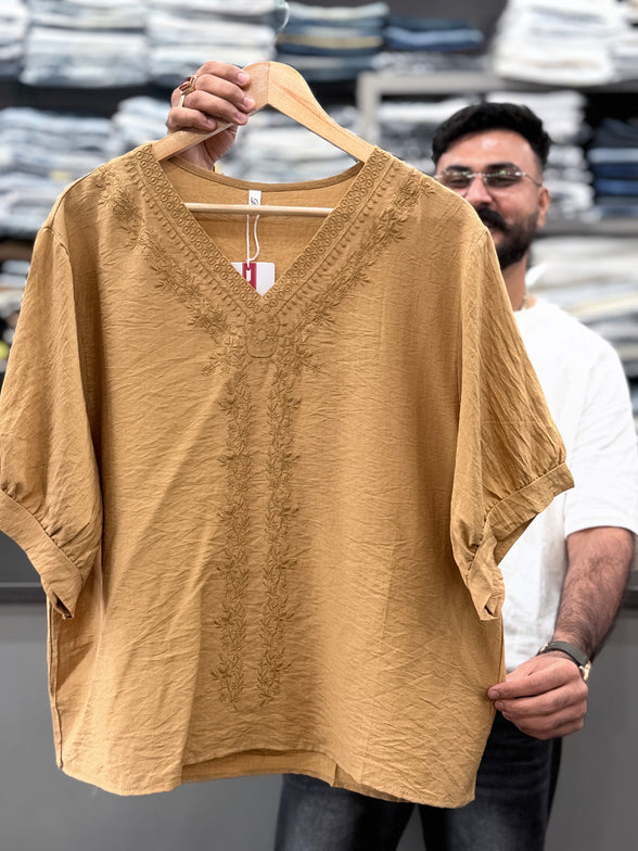Linen Tonal Embroidery Top