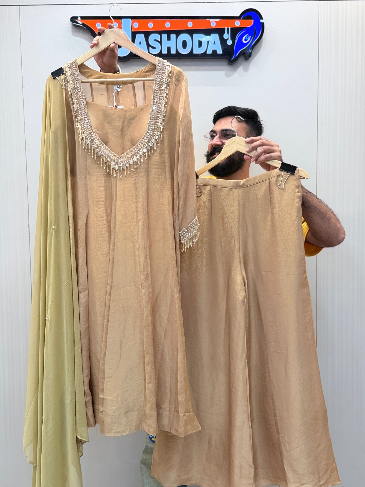 Designer Bot Neck Anarkali Palza Pair
