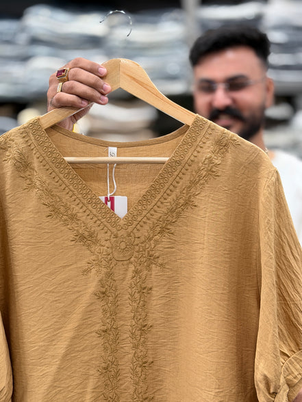 Linen Tonal Embroidery Top