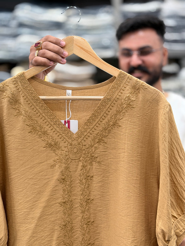 Linen Tonal Embroidery Top
