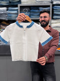 Knitted Fabric denim neck short sleeve T-shirt